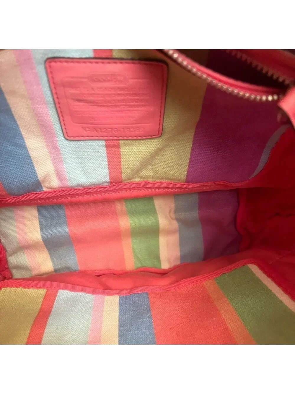 COACH Hamptons Legacy Striped Canvas & Leather Bag Clean EUC
